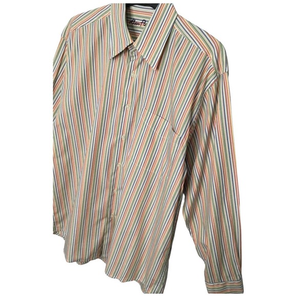 Alan Flusser Men’s Button Down Striped Cotton Long Sleeve Pocket L - Picture 3 of 8
